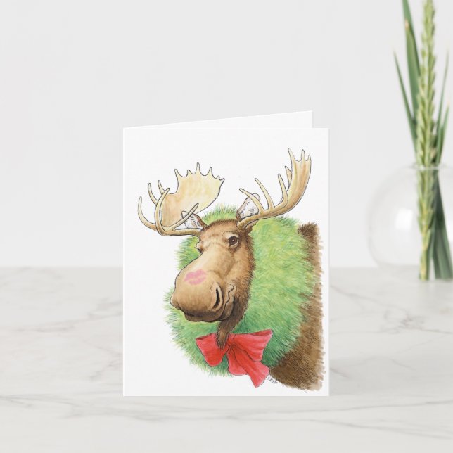 Frohe Kissmoose! Moose Christmas Card Karte (Vorderseite)