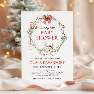 Frohe kleine Weihnachts-Winter-Rentier-Baby-Party Einladung