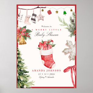 Frohe kleine Weihnachtsbaum Ornamente Baby Shower Poster