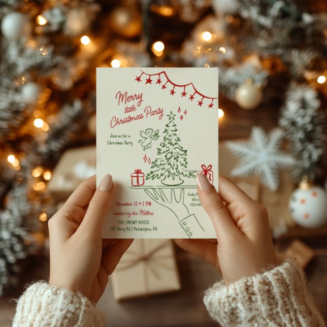 Frohe kleine Weihnachtsfeier Hand gezogen Ankündigung (Von Creator hochgeladen)