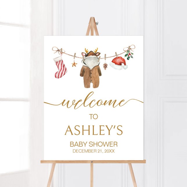 Frohe kleine Weihnachtskleidung Baby Dusche Willko Poster (Merry Little Clothes Baby Shower Welcome Sign)