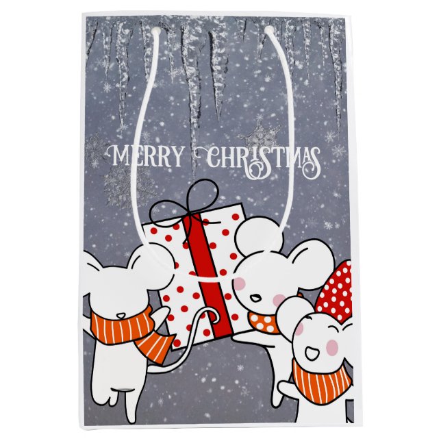 Frohe kleine Weihnachtsmäuse Mittlere Geschenktüte (Vorderseite)