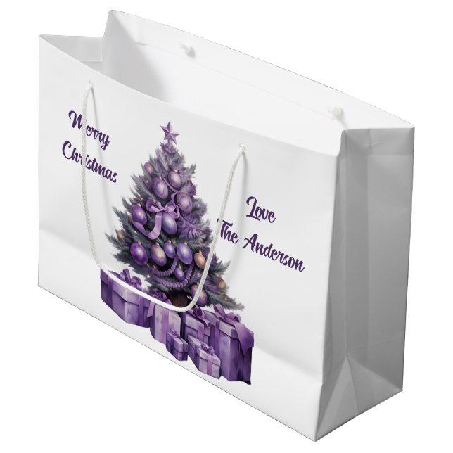 Frohe Lila Weihnachten Große Geschenktüte (Vorderseite Schrägansicht)