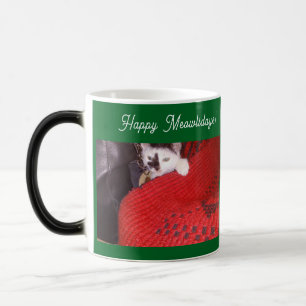 Frohe Meowlidays Farbwechsel-Tasse ,Katzenliebhabe Verwandlungstasse