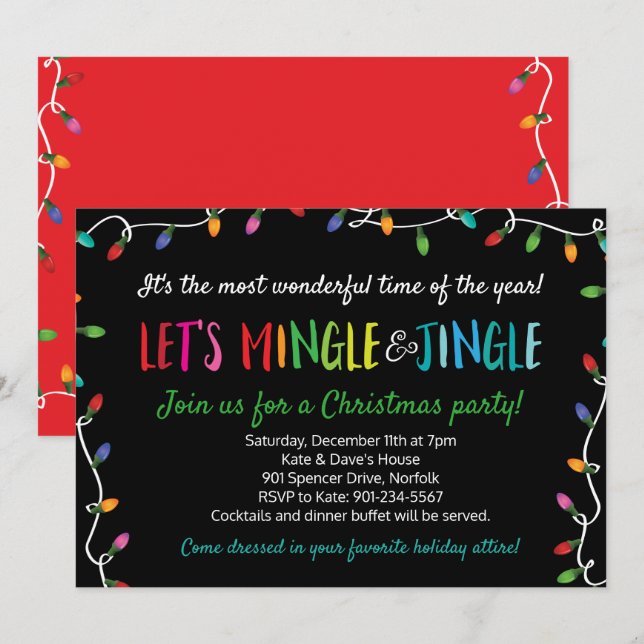 Frohe Mingle und Jingle Christmas Lights Party Einladung (Vorne/Hinten)