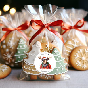 Frohe MOOSE-mas personalisierte Wasserfarben Weihn Runder Aufkleber