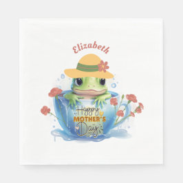 Frohe Mutter Tag Frosch und Hut in einem Teacup Serviette