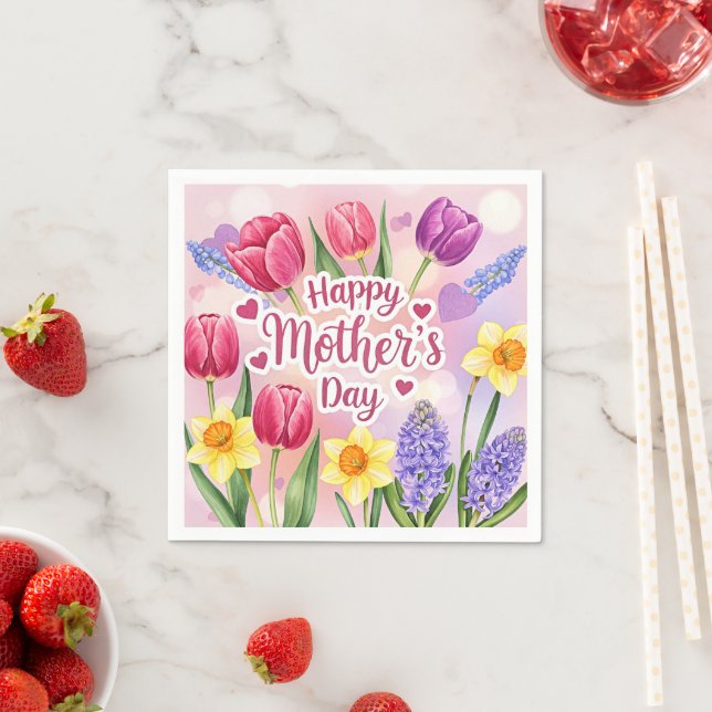 Frohe Muttertag, Frühlingsblumen, Serviette (Beispiel)
