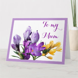 Frohe Muttertag gelbe violette Krokus Blumendesign Karte