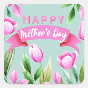 Frohe Muttertag rosa Tulpen Banner Quadratischer Aufkleber