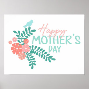 Frohe Muttertag süße florale Frühlingsvögel Poster