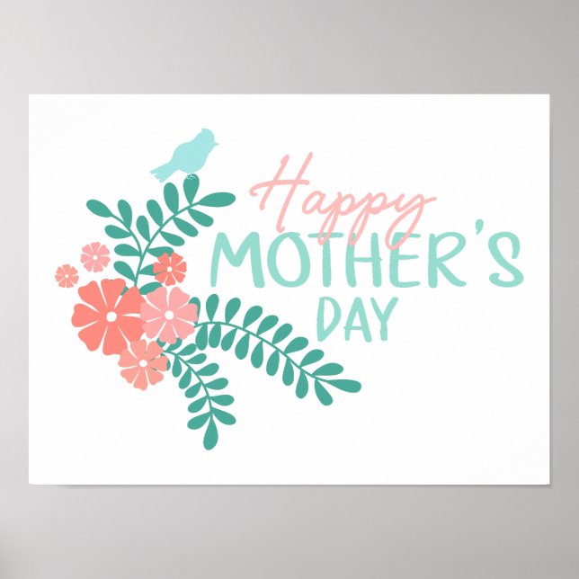 Frohe Muttertag süße florale Frühlingsvögel Poster (Vorne)