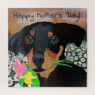 Frohe Muttertag Welpen Blumenstrauß Puzzle