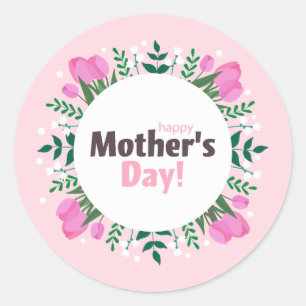 Frohe Muttertags-Rosa Tulpen Runder Aufkleber