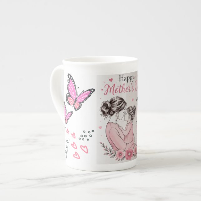 Frohe Muttertags-Schmetterling-Tasse Prozellantasse (Vorderseite Links)