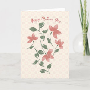 Frohe Muttertags-Weiche Rote Blumen und Geometrie Dankeskarte