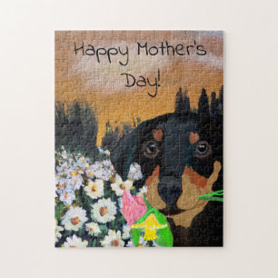 Frohe Muttertags-Welpen-Blumenstrauß Puzzle