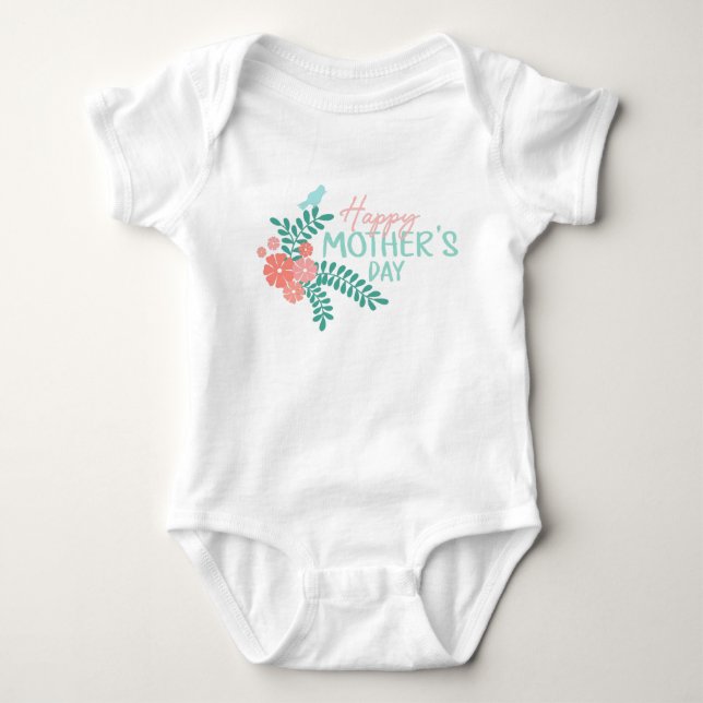 Frohe Muttertagstext Blumen Vogel Baby Strampler (Vorderseite)