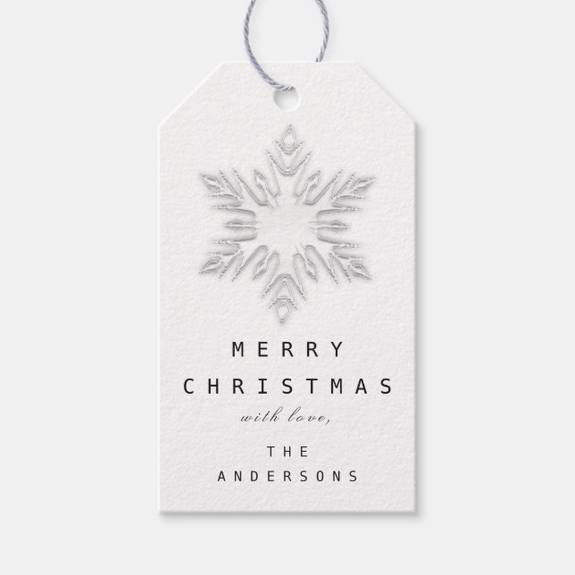 Frohe Namen Weihnachten Silber Schneeflocken Geschenkanhänger (Vorderseite)
