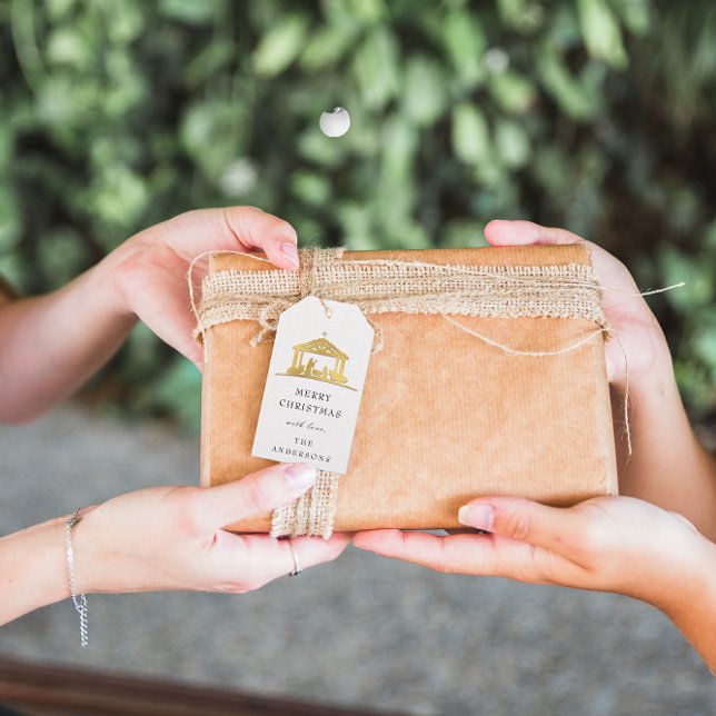 Frohe Namen Weihnachten Weihnachten Heilige Famili Geschenkanhänger (Merry To Name Holiday Christmas Holy Family Gold Gift Tags)