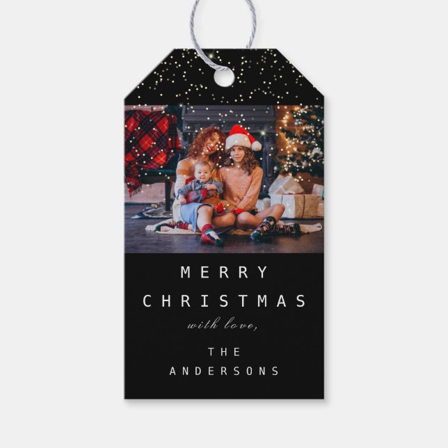 Frohe Namen Weihnachtsbaum Foto Black Geschenkanhänger (Vorderseite)