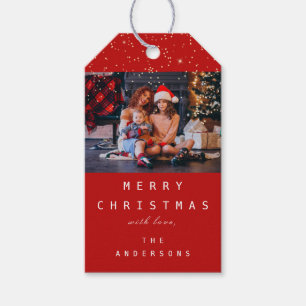 Frohe Namen Weihnachtsbaum-Foto Rot Geschenkanhänger