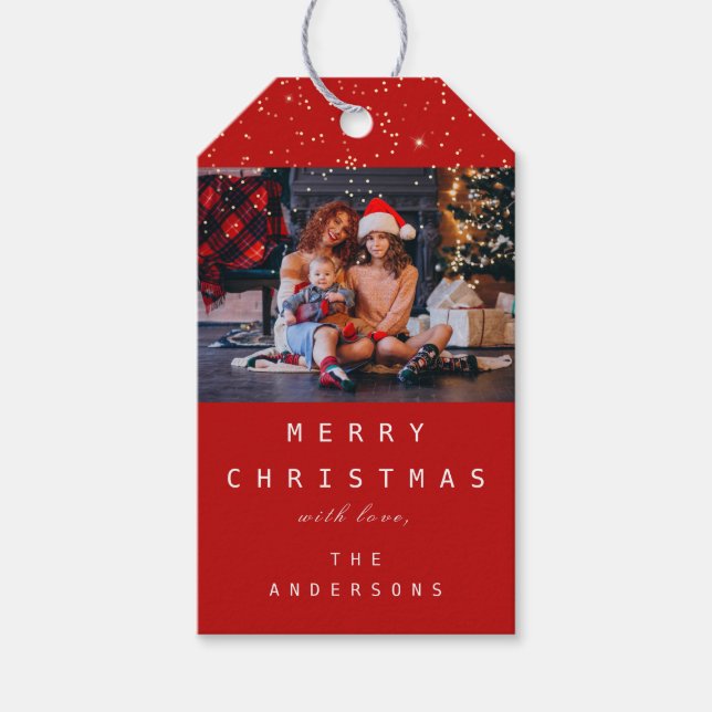 Frohe Namen Weihnachtsbaum-Foto Rot Geschenkanhänger (Vorderseite)