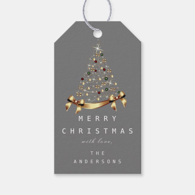 Frohe Namen Weihnachtsbaum Geschenk grau Geschenkanhänger (Vorderseite)