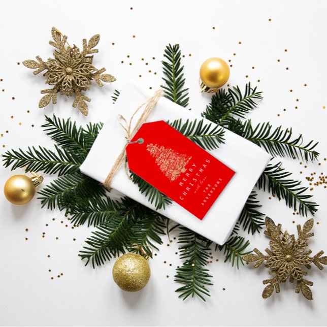 Frohe Namen Weihnachtsbaum Red Copper Geschenkanhänger (Merry To Name Holiday Christmas Tree Red Copper Gift Tags)