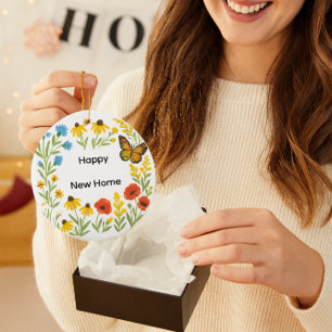 Frohe neue Heimat Blumen Keramik Ornament