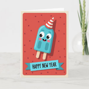 Frohe Neujahrs-Grußkarte im poppigen Stil Karte