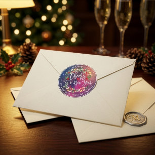 Frohe Neujahrsgrüße Weihnachten Florale Adresse Runder Aufkleber