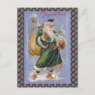 Frohe Noel aka Merry Christmas Green Santa Claus Feiertagspostkarte