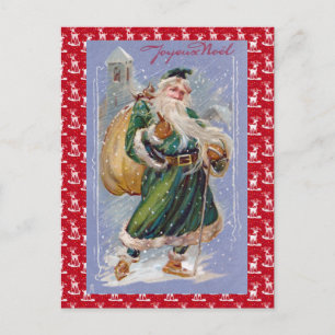 Frohe Noel aka Merry Christmas Green Santa Claus Feiertagspostkarte