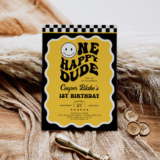 Frohe One Happy Typ Boy 1. Geburtstag Party Einladung