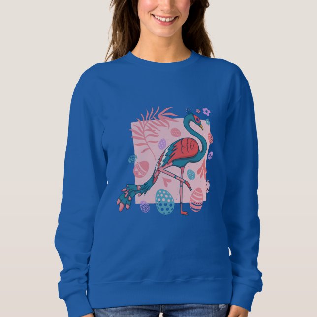 Frohe Ostereier Pfauenretro Sweatshirt (Vorderseite)