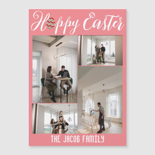 Frohe Osterfamilie, Osterkollage mit vier Fotos Magnetkarte (Vorderseite)