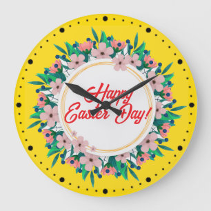 Frohe Osterfeier mit Blumenrahmen-23046 Große Wanduhr
