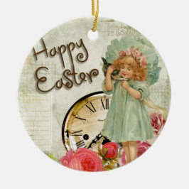 frohe Osterfrau Keramik Ornament