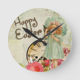 frohe Osterfrau Runde Wanduhr
