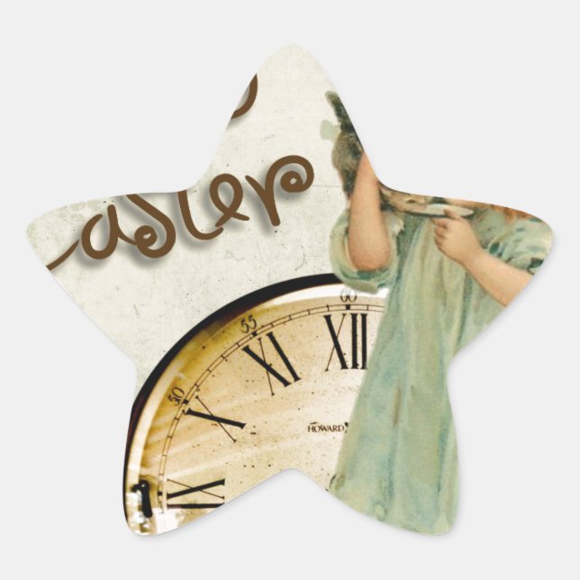 frohe Osterfrau Stern-Aufkleber (Vorderseite)