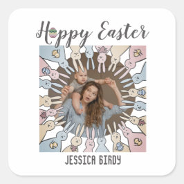 Frohe Osterfreundin, Osterhasen, Mutter & Baby Fot Quadratischer Aufkleber