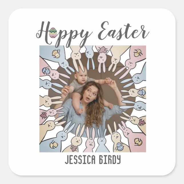 Frohe Osterfreundin, Osterhasen, Mutter & Baby Fot Quadratischer Aufkleber (Vorderseite)