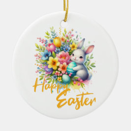 Frohe Osterfrühlingssonne Blume mit niedlichem Has Keramik Ornament