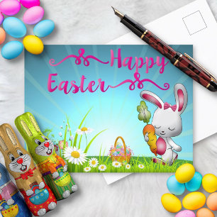 Frohe Ostergruß Hase Frühlingsblumen Postkarte