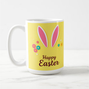 Frohe Ostergrußkarte mit Hasenohren Kaffeetasse