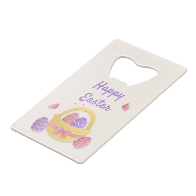 Frohe Osterkörbe und Schmetterlinge Geldbeutel Flaschenöffner (Vorderseite Schrägansicht)