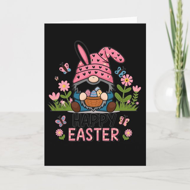 Frohe Ostern 2025 Bunny Gnom Karte (Vorderseite)