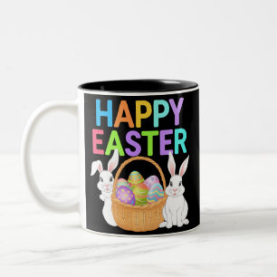 Frohe Ostern 2025  Eier Hase Süßer Kaninchen Zweifarbige Tasse