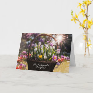 Frohe Ostern an die Tochter mit schönen Blumen im Karte